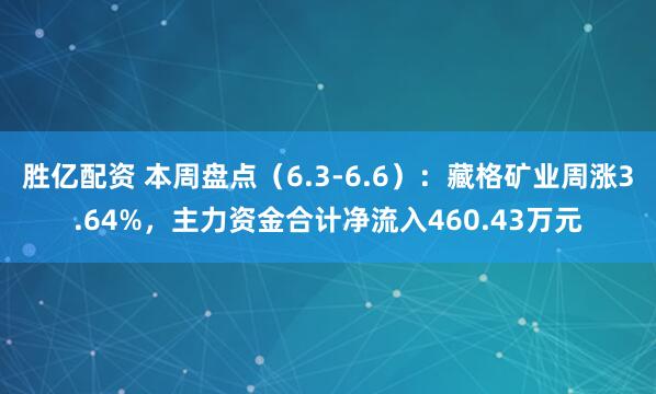 胜亿配资 本周盘点（6.3-6.6）：藏格矿业周涨3.64%，主力资金合计净流入460.43万元